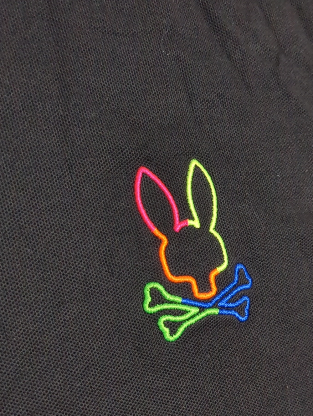 Psycho Bunny Mens 2 XL Black Neon Logo Polo Shirt Multi Color Embroidered Casual - Picture 4 of 12